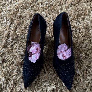 New without box H. Halston Suede Embellished 8M Leather Pumps Moyen Laurel Black